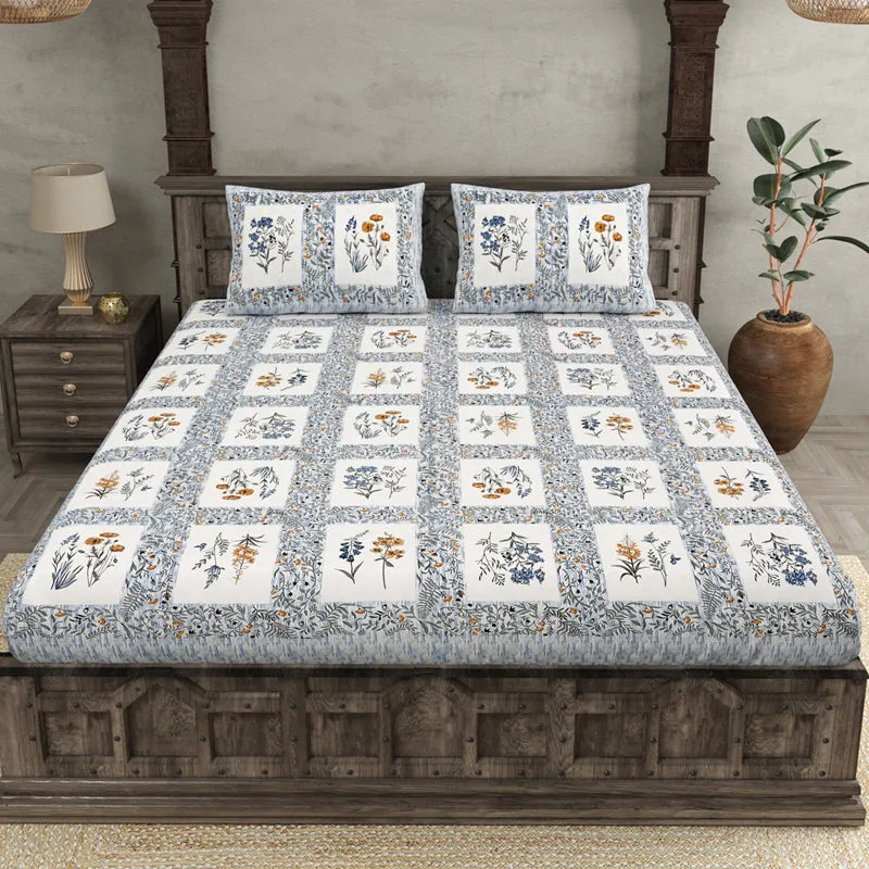 Aditri Floral Printed Cotton Bedsheet (Blue) - 144 TC media 4