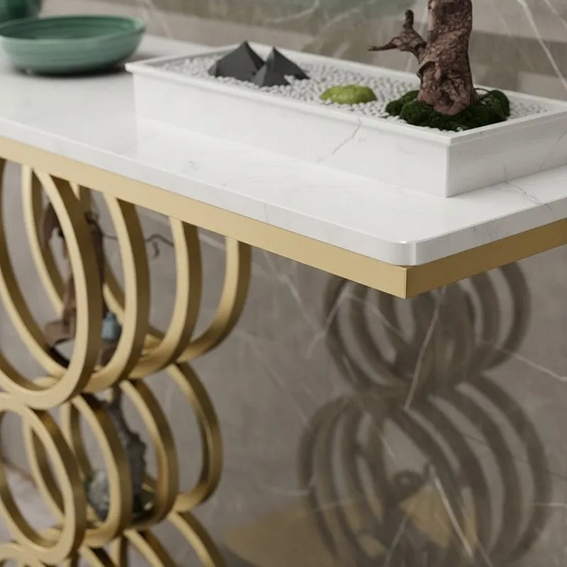Triple Ring Metal Console Table with Marble Top - Small media 3