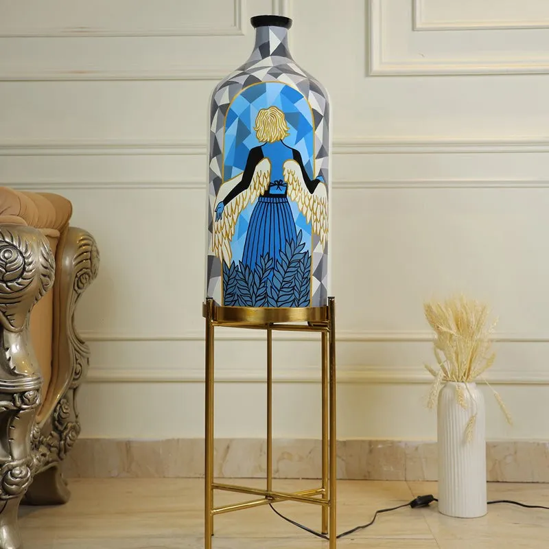 Lady In Blue Hand Painted Glass Floor Lamp With Stand media 3