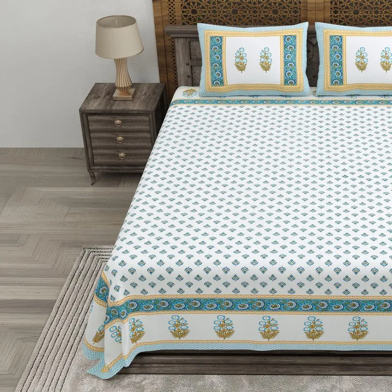 Nestva Cotton Bedsheet (White,Green,Yellow) - 240 TC media 3