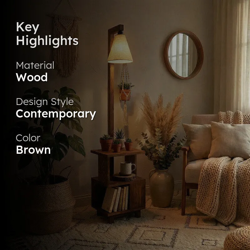 SubtleGlow Wooden Floor Lamp - Brown media 2