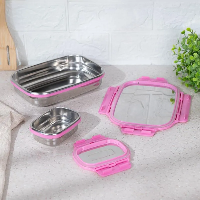 Vidora Pink Stainless Steel Lunch Box (775/150 mL) - Two Piece Set media 3
