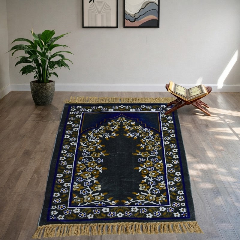Noorzen Velvet Prayer Mat - Blue,Yellow