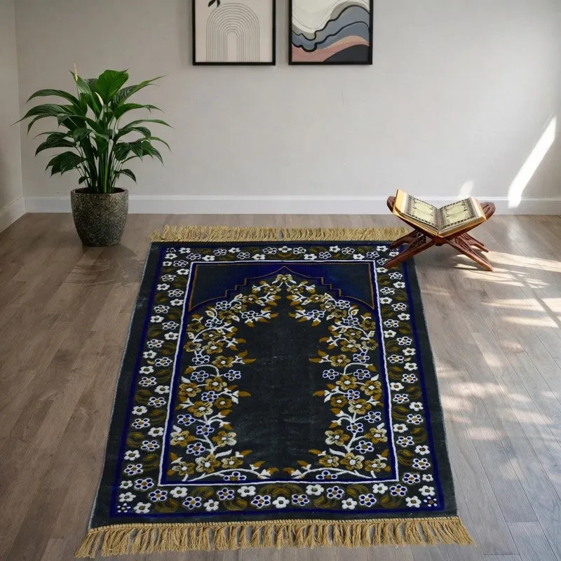 Noorzen Velvet Prayer Mat - Blue,Yellow media 1