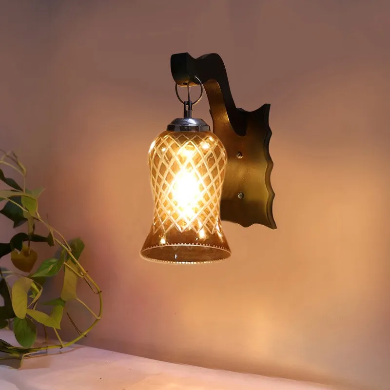 Honey Glow Wavy Amber Glass Wall Lamp media 5