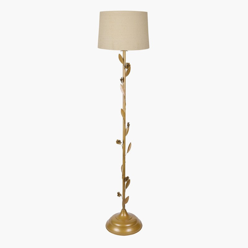 Timber Metal Leaf Floor Lamp - Beige & Gold media 5