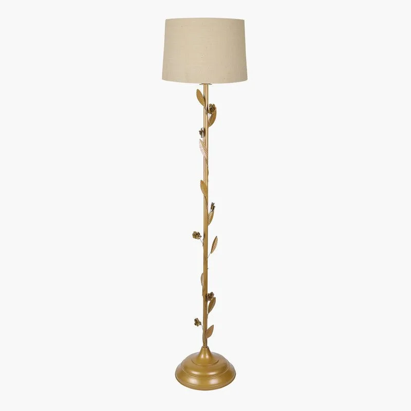 Timber Metal Leaf Floor Lamp - Beige & Gold media 5