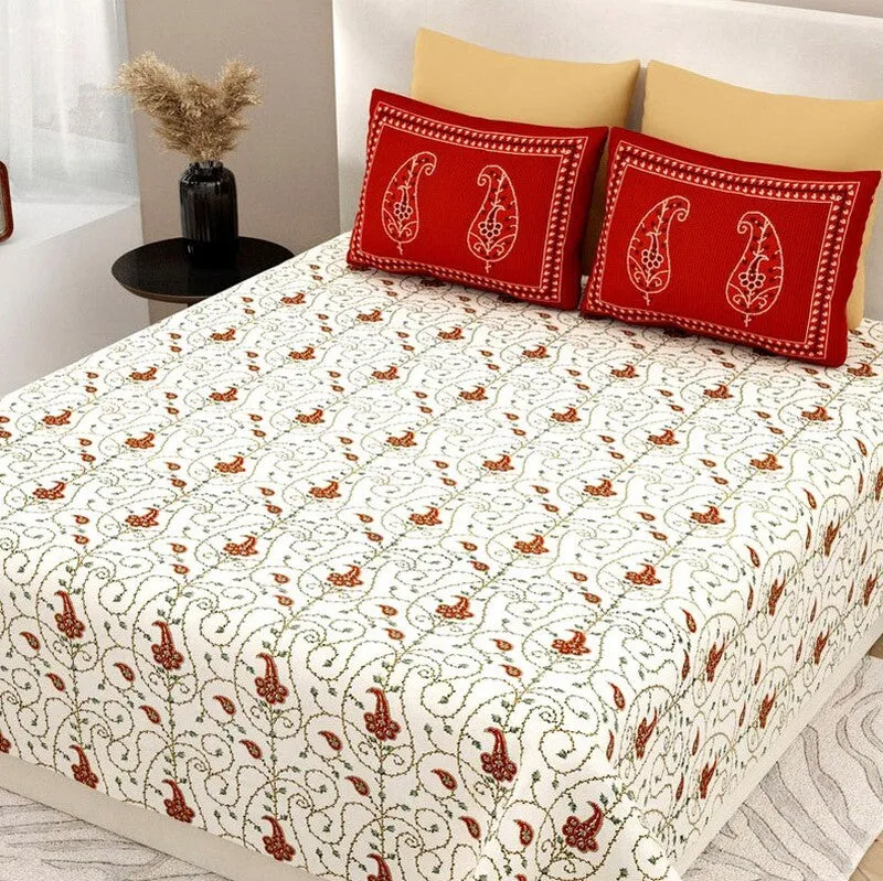 Crimson Vine Cotton Bedsheet - 200 TC media 4