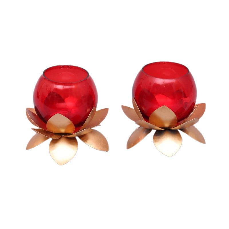 Lotus Tealight Candle Holder (Red) - Set Of Two media 3