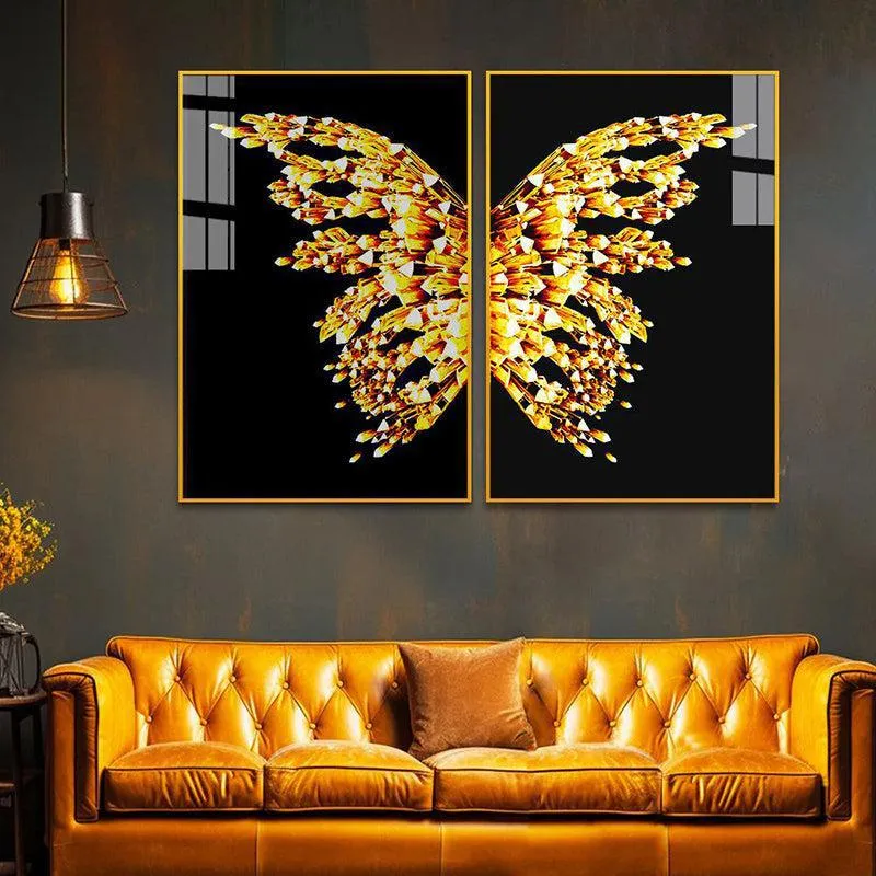 Eclipse & Gold Modern Canvas Wall Art With Frame (Gold) - Set Of Two media 1