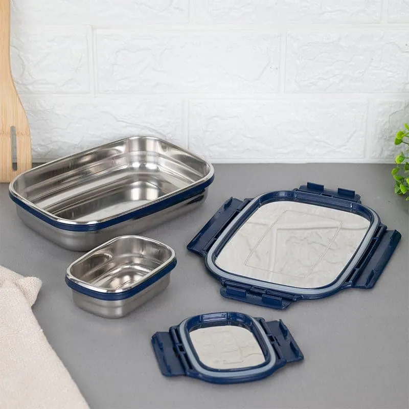Meal Master Navy Blue Steel Lunch Box (775/150 mL) - Two Piece Set media 4