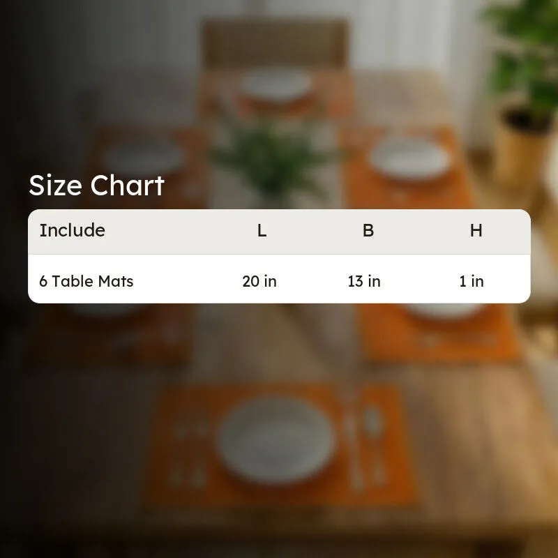 Orange rectangular table mat shown with length and width markers