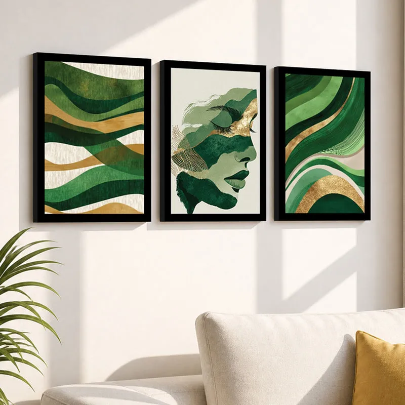 Emerald Flow Abstract face Wall Art - Set Of Three media 1