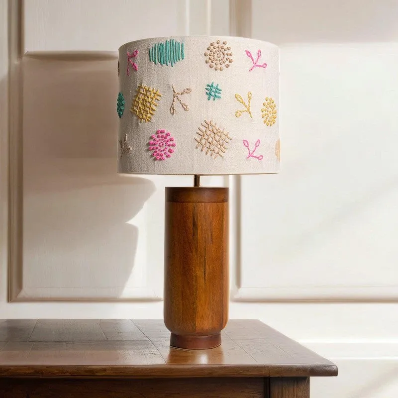 Orange Tree Gesu Mango Wood Table Lamp wit Cotton Embroidery Sade - Multicolor media 4