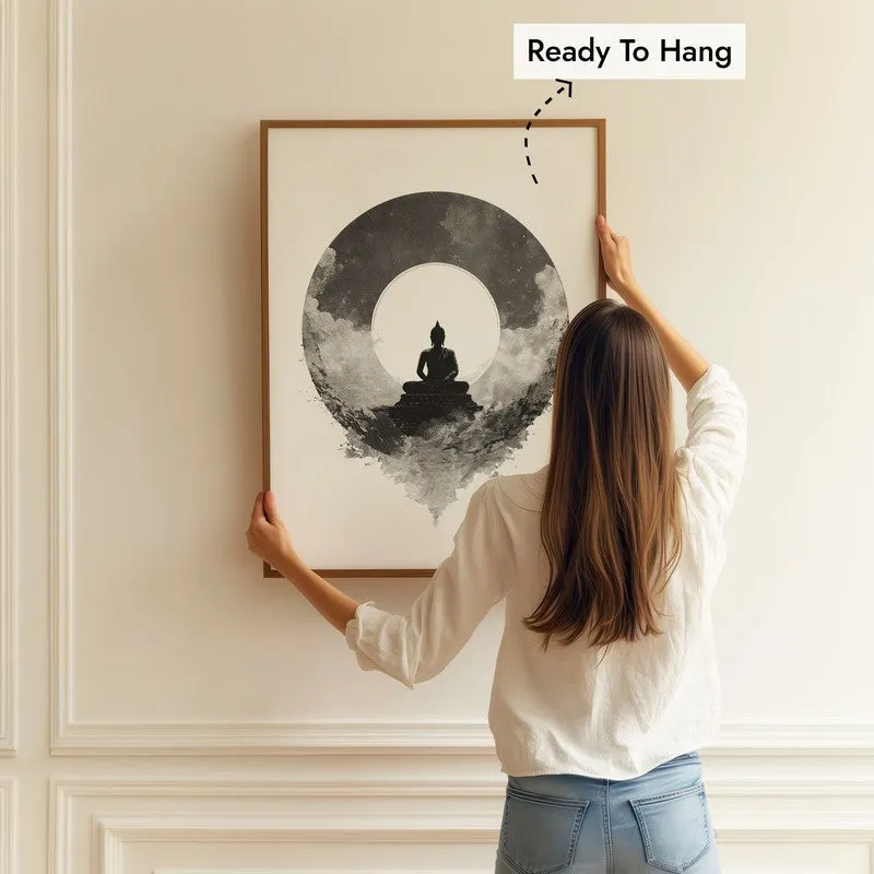 Meditation in Monochrome Buddha Wall Painting With Brown Frame media 5
