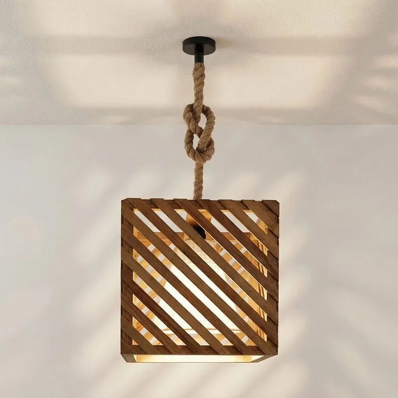 GeoLattice Wooden Ceiling Lamp - Brown media 5