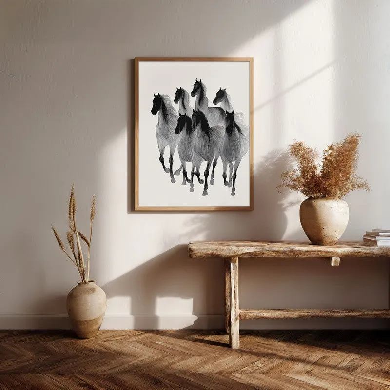 Wild Horse Cascade Wall Painting With Brown Frame media 7