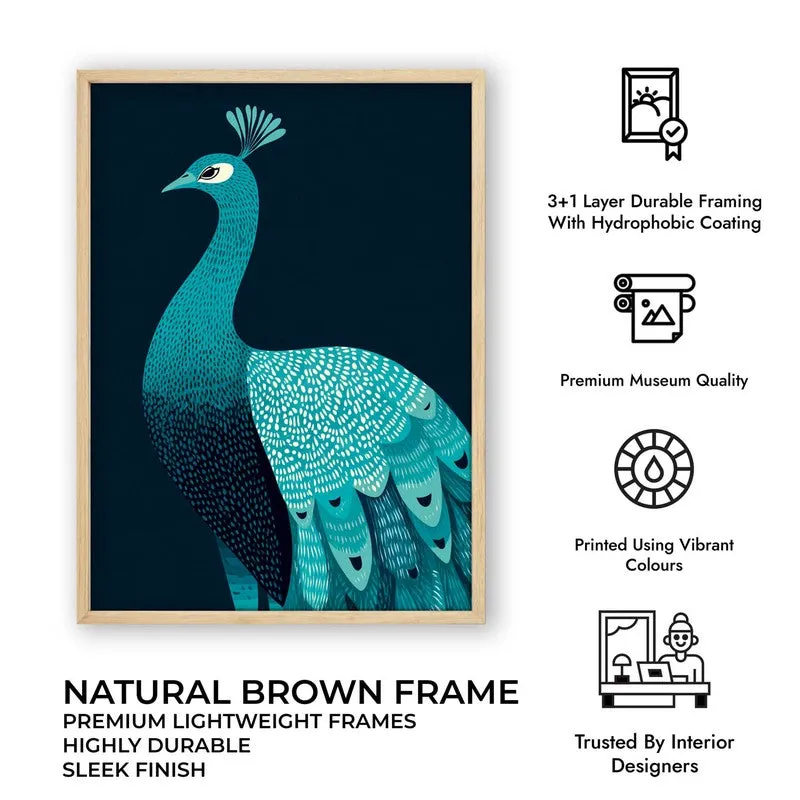 Elegant Peacock Canvas Wall Painting With Brown Frame media 12