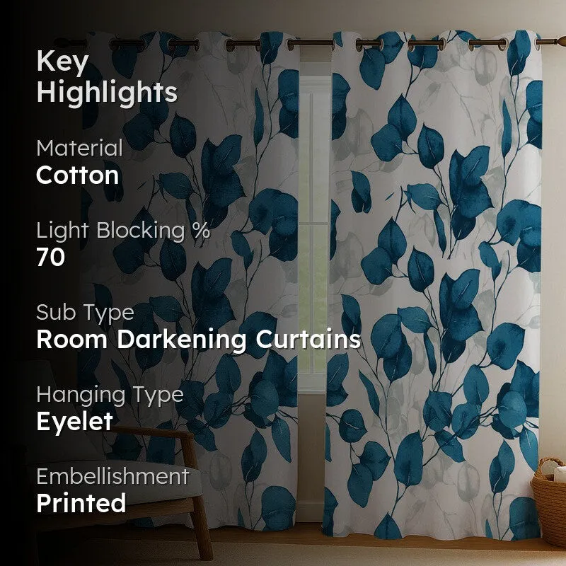 Garden Glow Cotton Curtains (blue,white) - Set Of Two media 2
