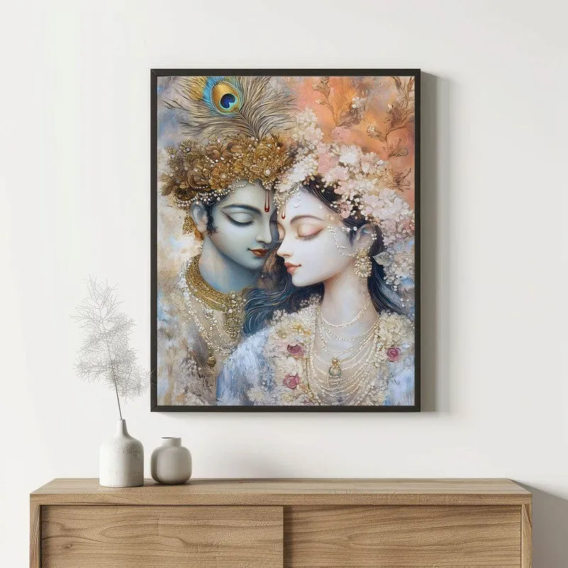 Radha Govindam Spiritual Archival Paper Wall Painting With Frame - Black media 1