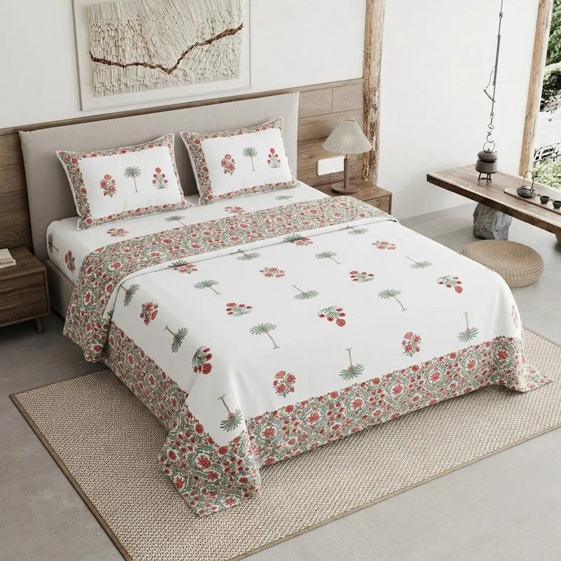 Rang Style Cotton Bedsheet (Red,Green,White) - 120 TC media 1
