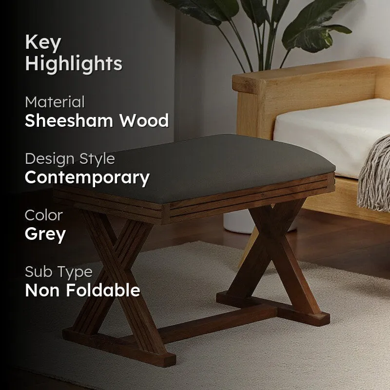 Versatile Sheesham Wood Ottomans & Pouffe - Grey media 2