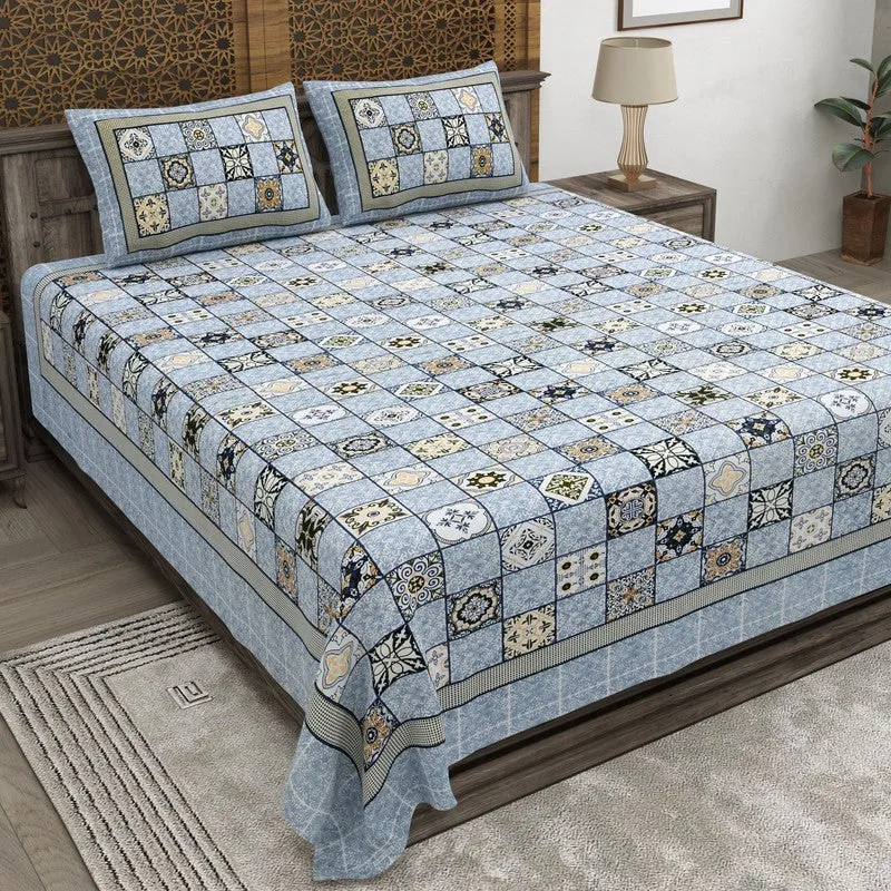 Weaveva Cotton Bedsheet (Blue,Olive Green) - 240 TC media 1