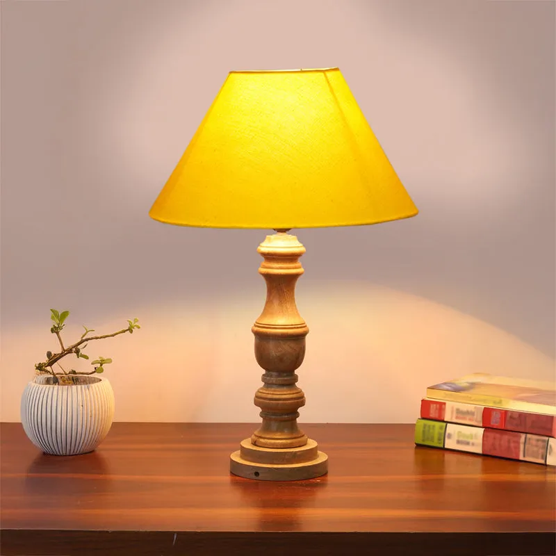 Cotin II Carve Wooden Table Lamp - Yellow,Brown media 2