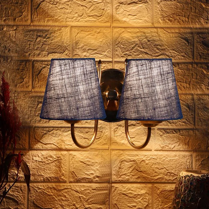 Veda Duo Conical Fabric & Metal Wall Lamp - Blue media 1
