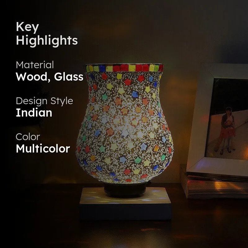 Lumon Mosaic Glass Table Lamp With Wooden Base - Multicolor media 2