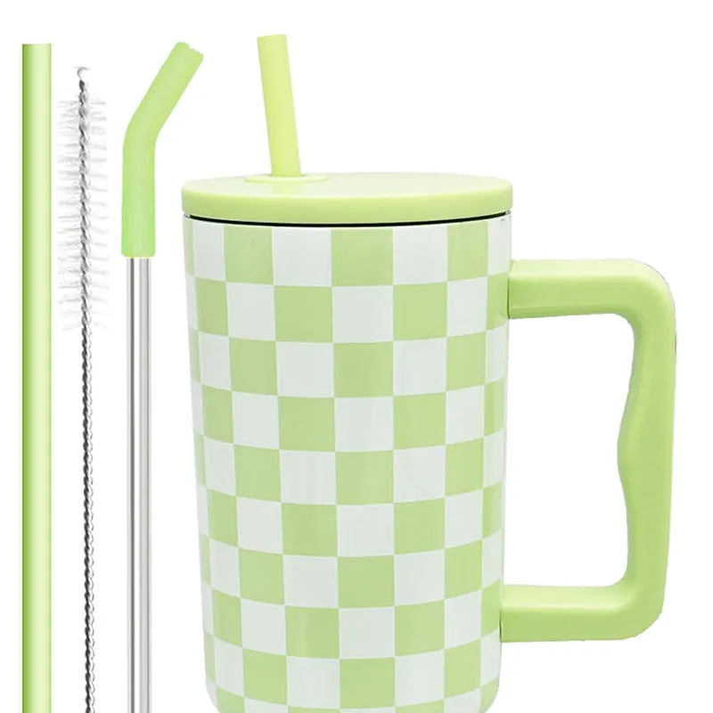 Chic Check Stainless Steel Tumbler (1200 ML) - Lime media 5