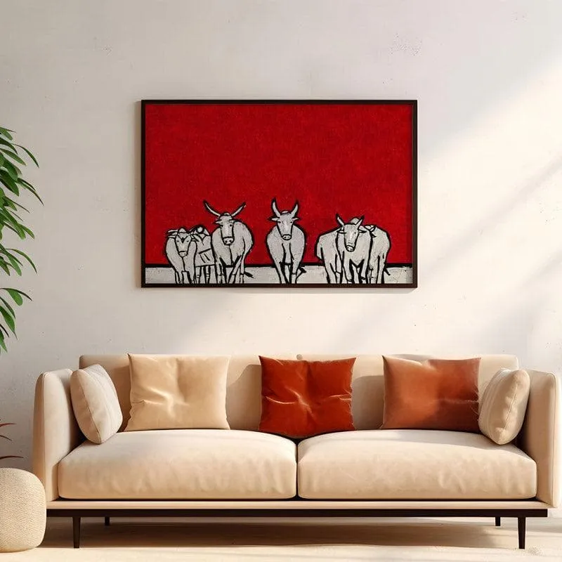 Cattle Herd Horizon Wall Painting - Black Frame media 4