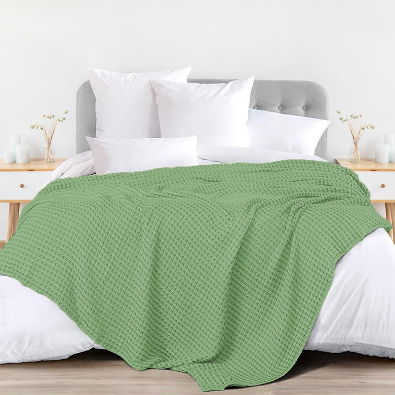 Urban Space Waffle Cotton Blanket (Sage Green) - 250 GSM media 3