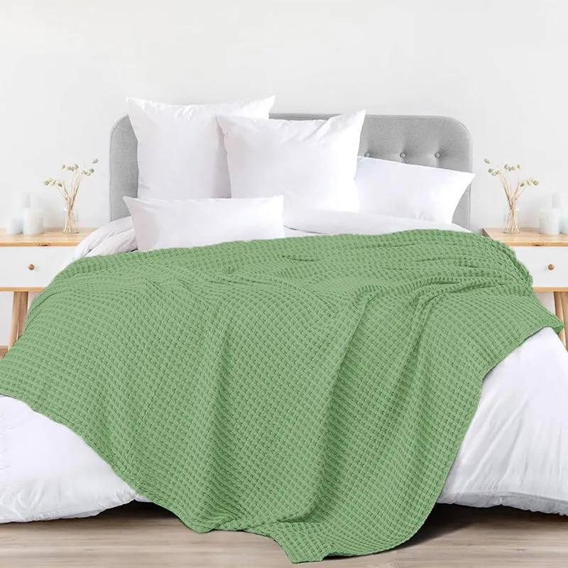 Urban Space Waffle Cotton Blanket (Sage Green) - 250 GSM media 3