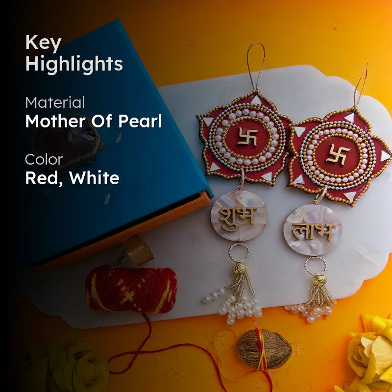 Swastika Mother Of Pearl Latkan (Red) - Set Of Two media 2