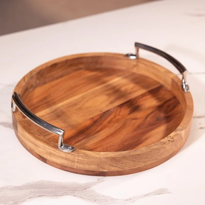 ArtisanTouch Wood Serving Tray - Brown,Silver media 5