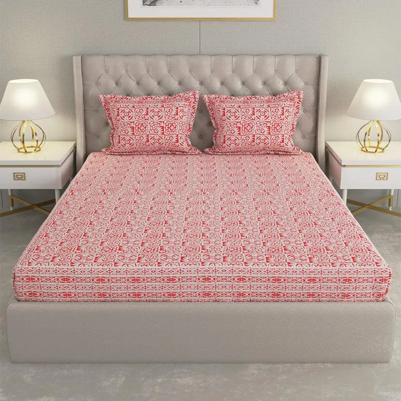 Gulshan Printed Cotton Bedsheet (Vermilion) - 240 TC media 3