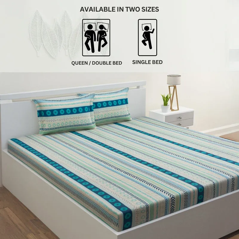 Florelle Strips Cotton Bedsheet (Blue) - 144 TC media 11
