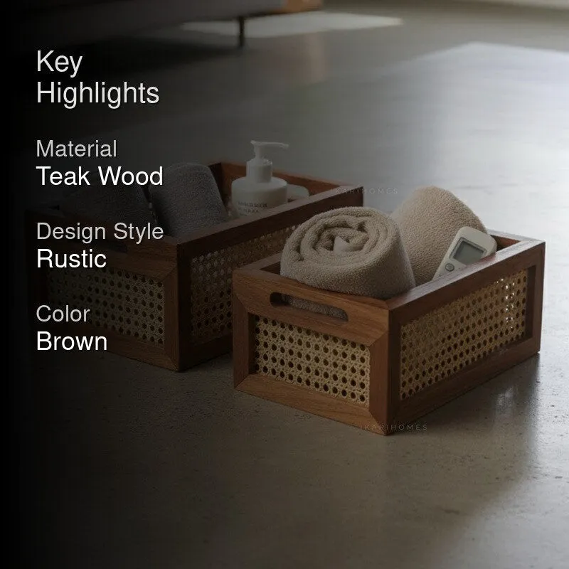WoodCraft Teak Wood Storage Basket - Set of Two media 2