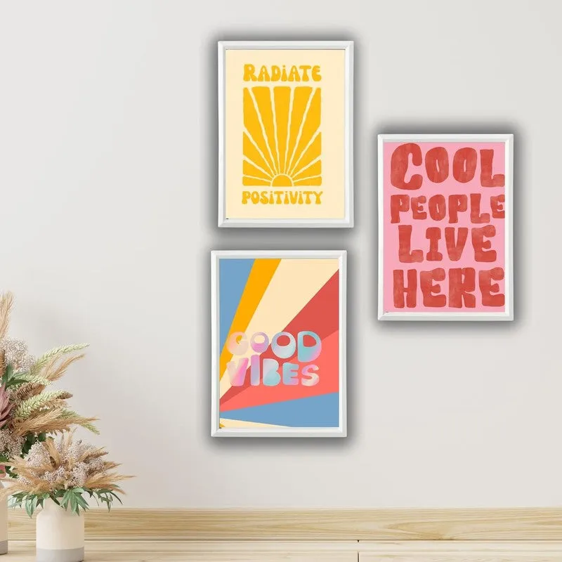 Positivity Pop Paper Wall Painting With Frame - White media 3