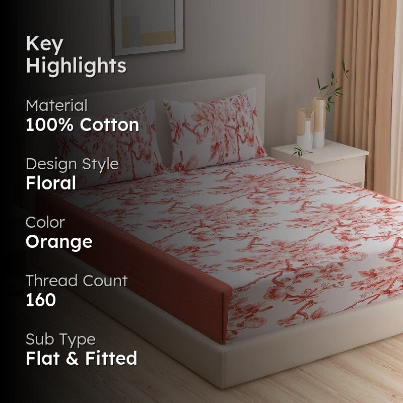 Swayam Madhu Floral Cotton Bedsheet (Rust) - 160 TC media 2
