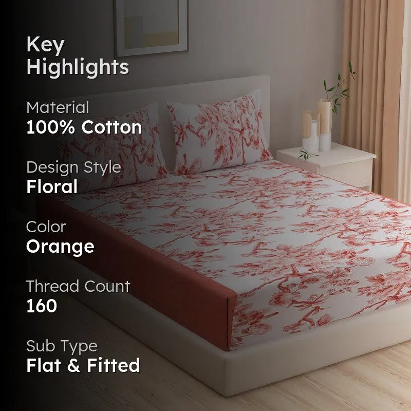 Swayam Madhu Floral Cotton Bedsheet (Rust) - 160 TC media 2