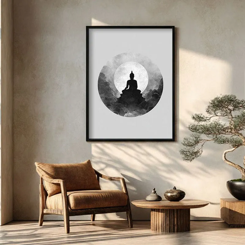 Eclipse of Peace Buddha Wall Painting With Black Frame media 1
