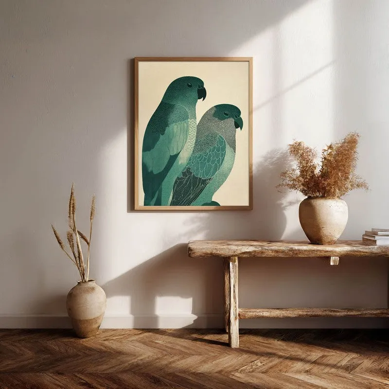 Pastel Parrot Pair Canvas Wall Painting With Brown Frame media 4