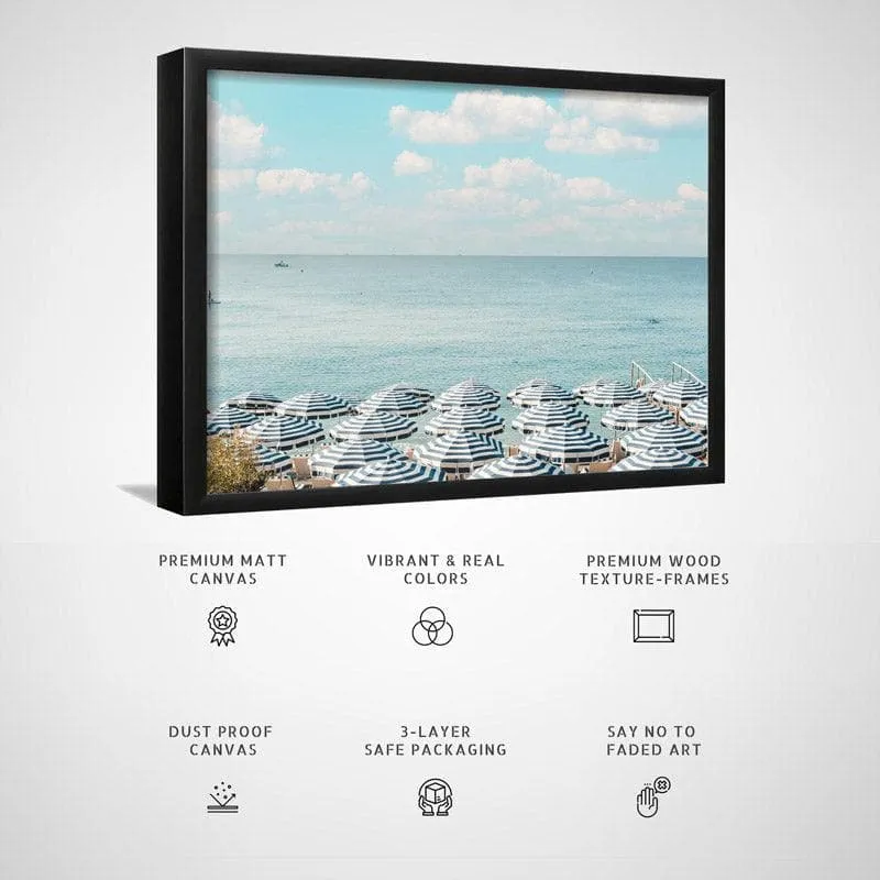 French Riviera Beach Umbrellas Canvas Wall Painting - Black Frame media 5
