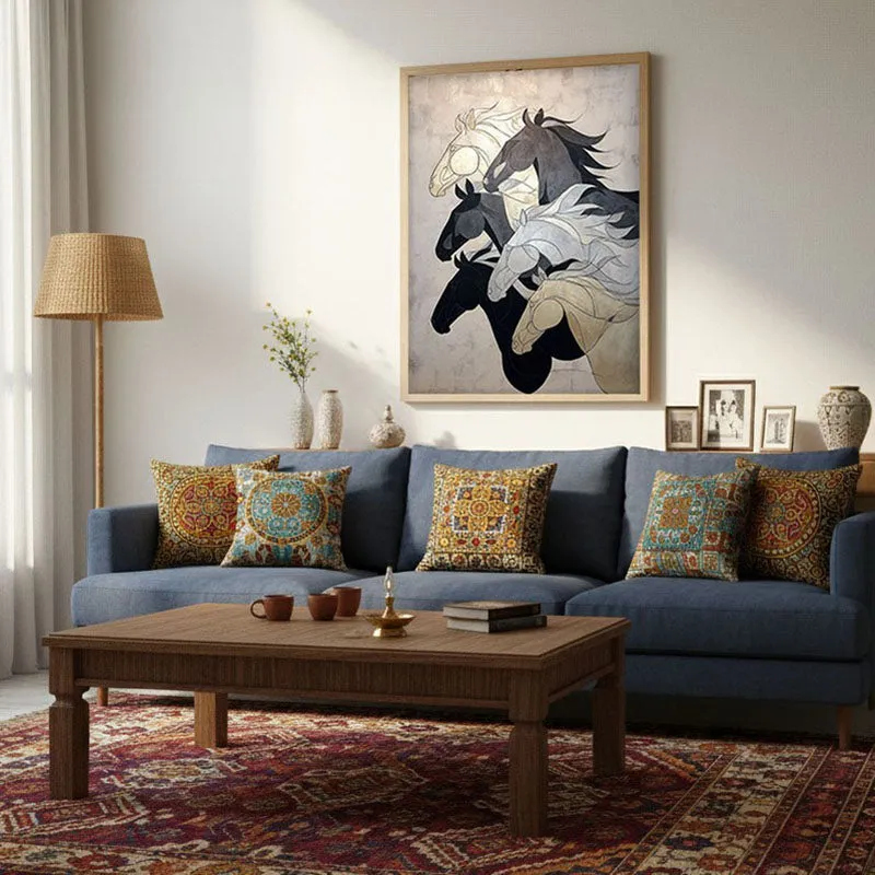 Regal Horse Wall Painting With Brown Frame media 3
