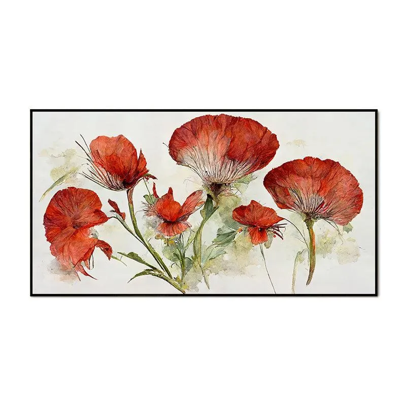 Red Autumn Petals Floral Canvas Wall Painting With Frame - Black media 5