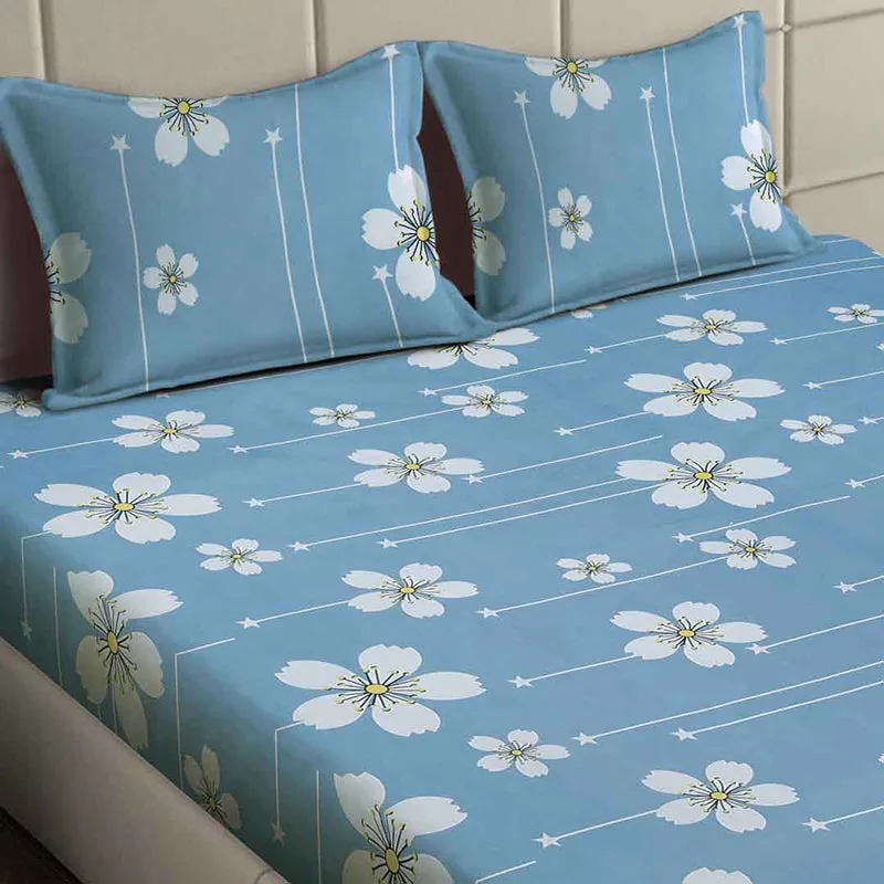 Azure Magnolias Floral Bedsheet - 130 GSM media 4