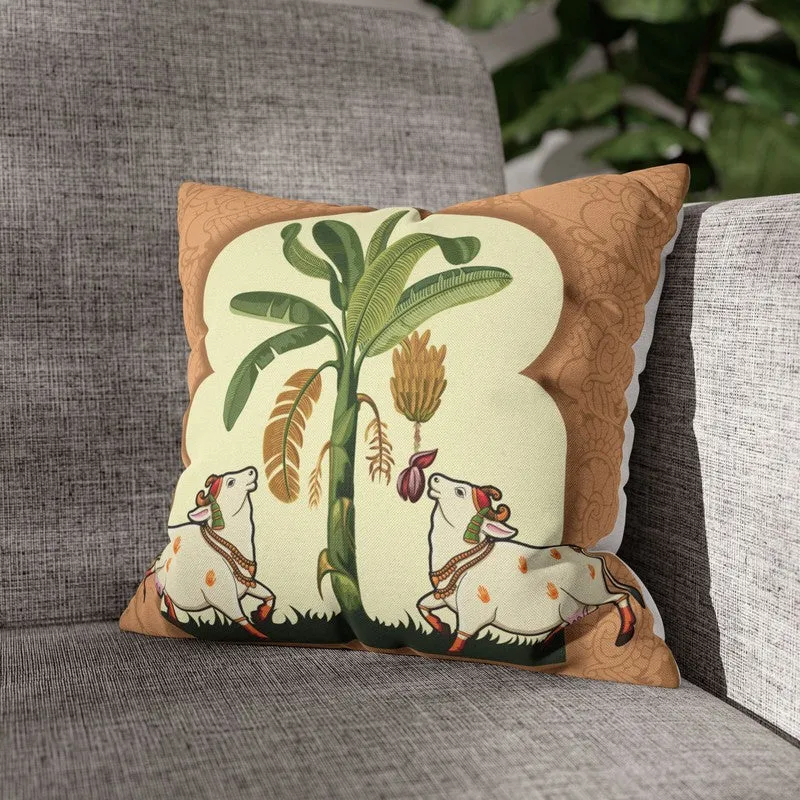 Vrindavan Cow with Banana Arches Cushion Cover - Set Of Five media 4