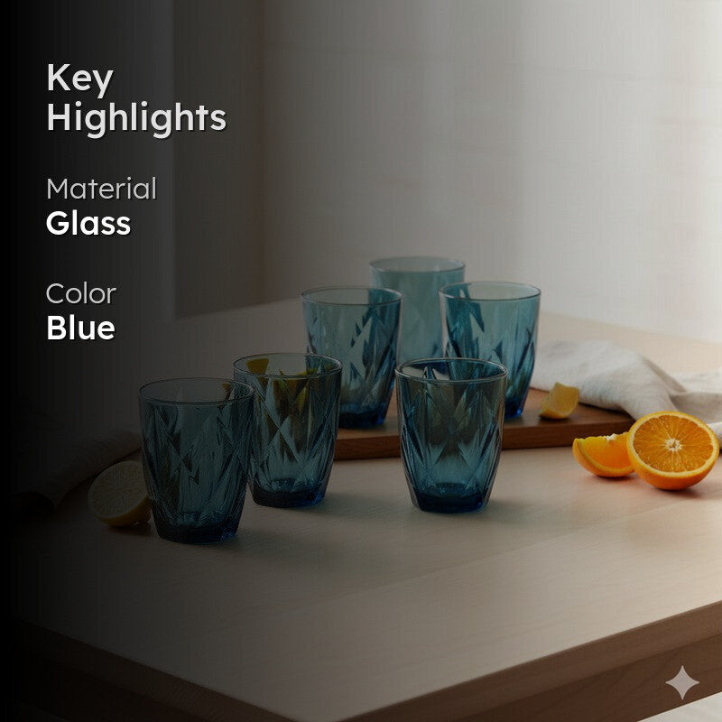 Crystal Wave Glasses (Blue,280 mL) - Set Of Six media 2